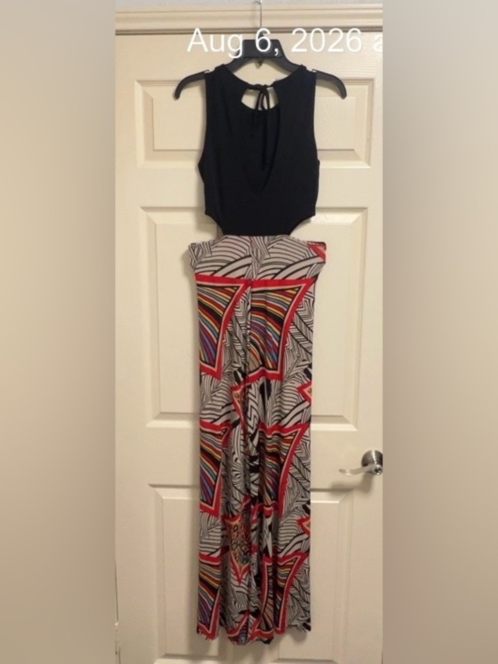 Printed Multi-Color Maxi jumpsuit - Bold Geometric Pattern (Bin 5-033)
